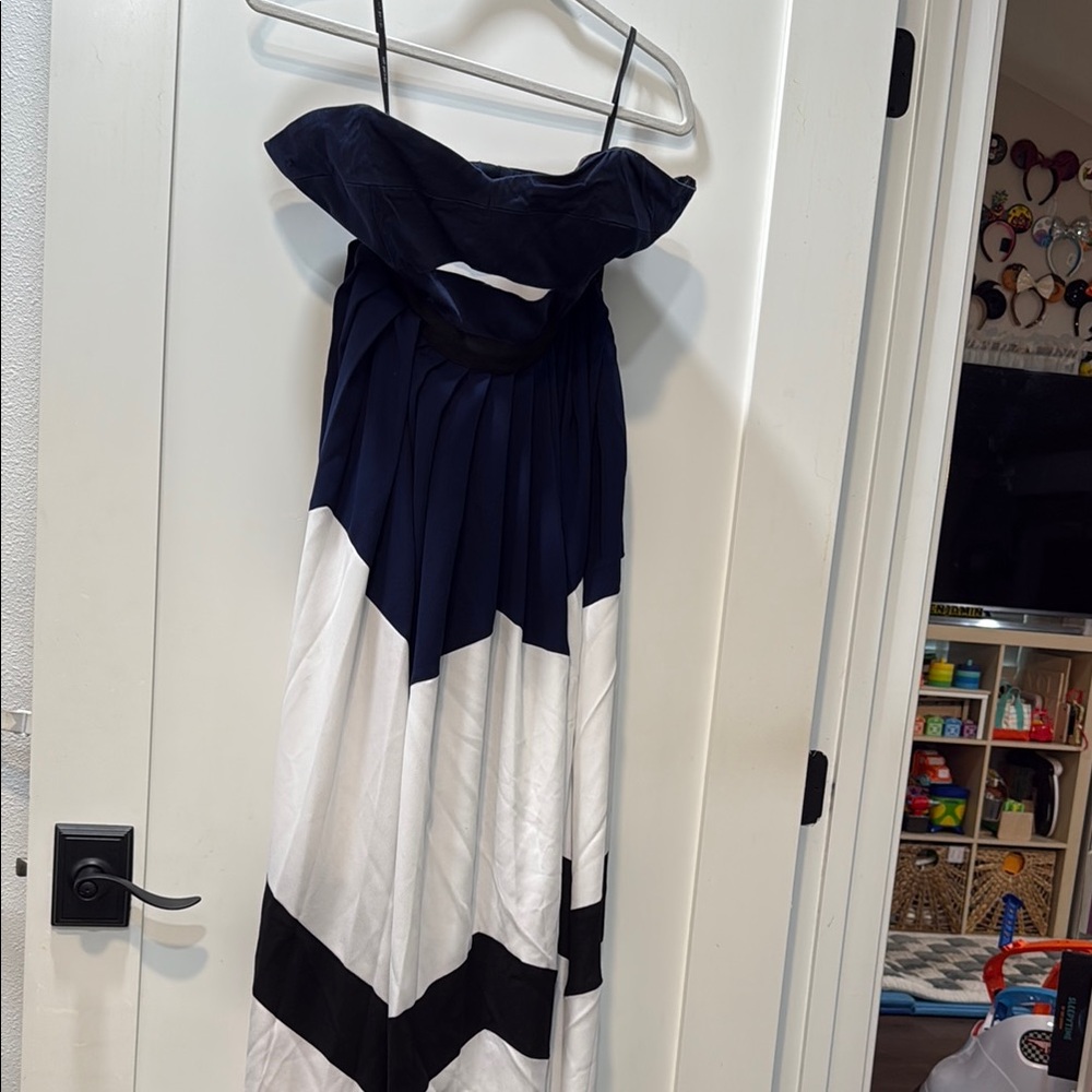 Self-Portrait Navy and Beige Dress